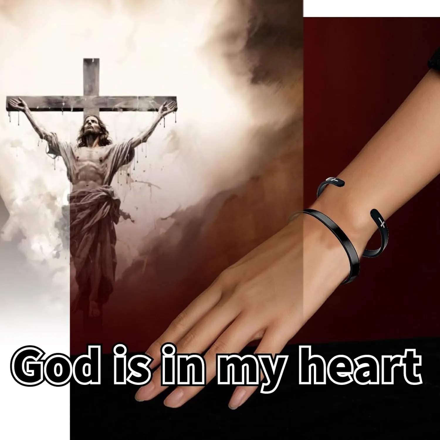 RENYILIN Religious prayer bracelet Christian cross cuff Baptism faith Biblical scripture inspired cuff jewelry
