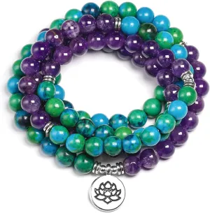 RHAIYAN Natural Amethyst 8mm Stone Chrysocolla Beads Healing Bracelet 108 Mala Prayer Yoga Strand Bracelets Fit for Women Men Jewelry Specific (Color : OM Charm)