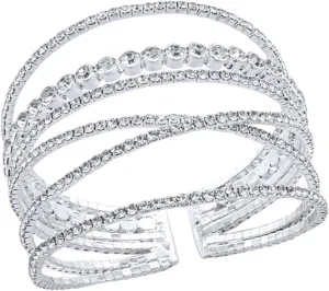 Rhinestone Bracelet Women Silver Multilayer Cuff Jewelry Trendy Crystal Bracelet Adjustable Arm Braidal Strand Bracelets Formal Wedding Evening Jewelry Costume Party Accessories