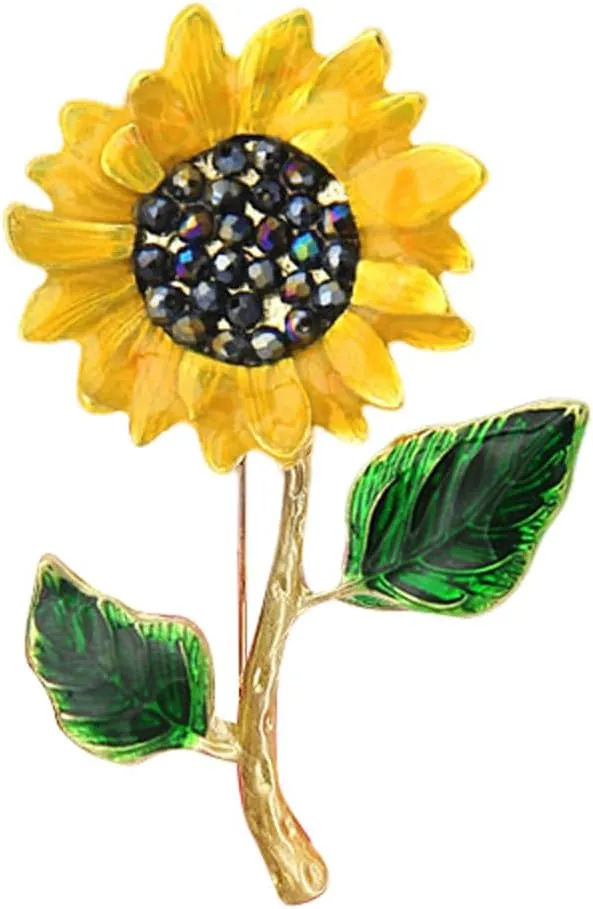 Rhinestone Diamond Sunflower Brooch Pin Elegant Flower Plant Sun Flower Suit Brooch Pin for Women Girls Wedding Banquet Party Clothes Accessories