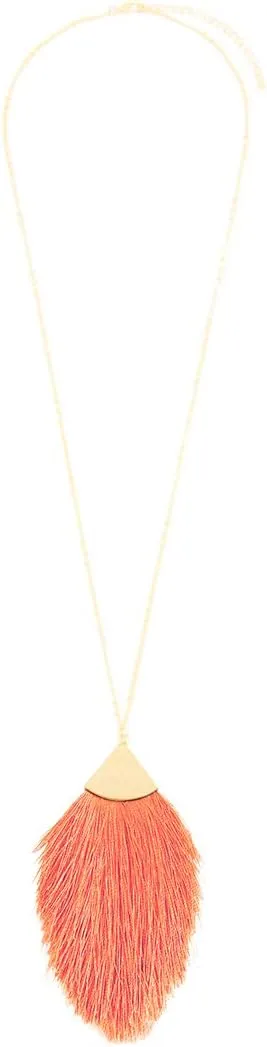 RIAH FASHION Antique Bohemian Silky Thread Fan Tassel Statement Necklace - Vintage Gold Feather Shape Strand Fringe Lightweight Long Chain