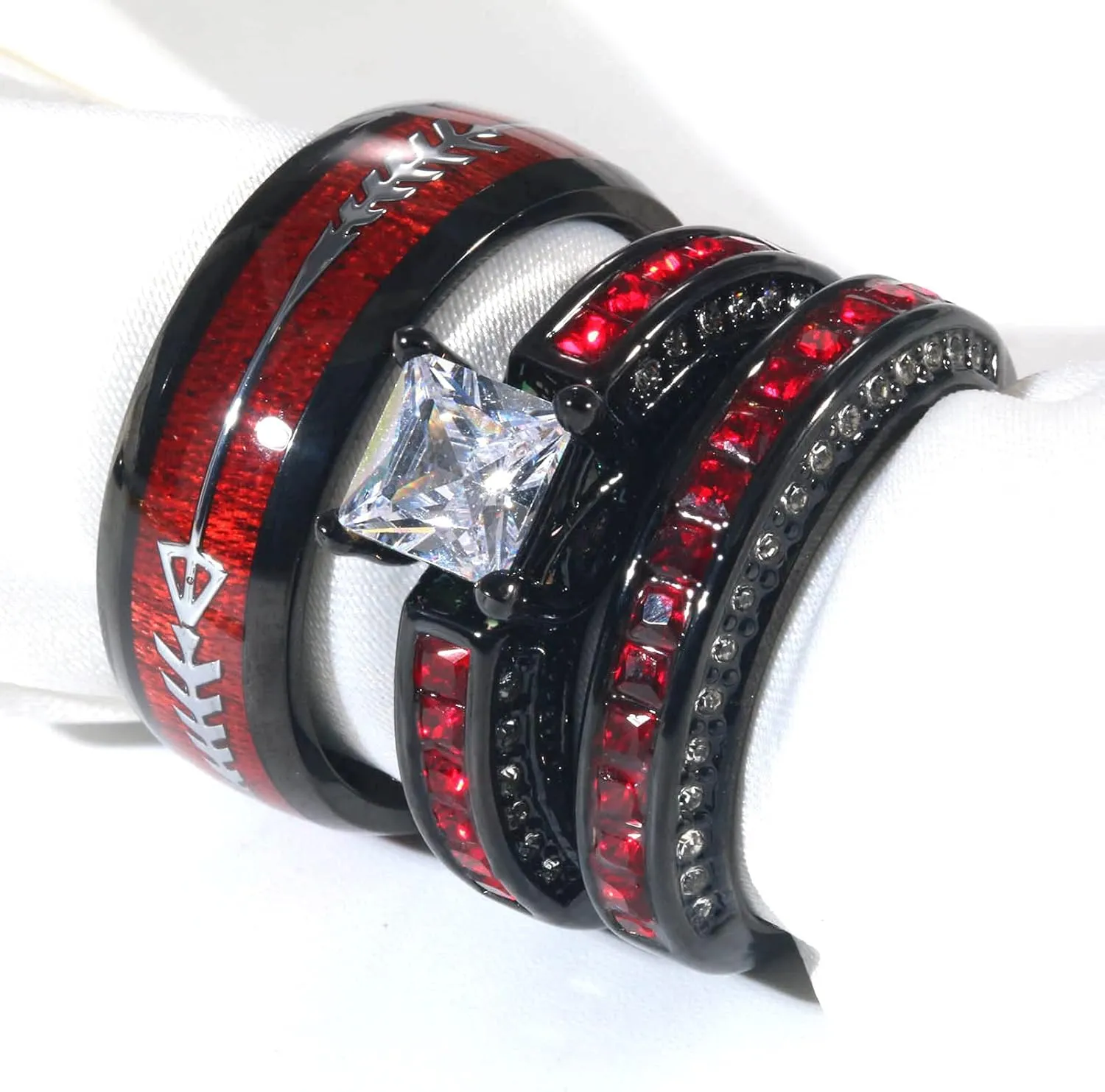 ringheart 2 Rings His and Her Ring Couple Rings Matching Ring 1ct aaa CZ Womens Wedding Ring Sets Titanium steel Mens Wedding Bands