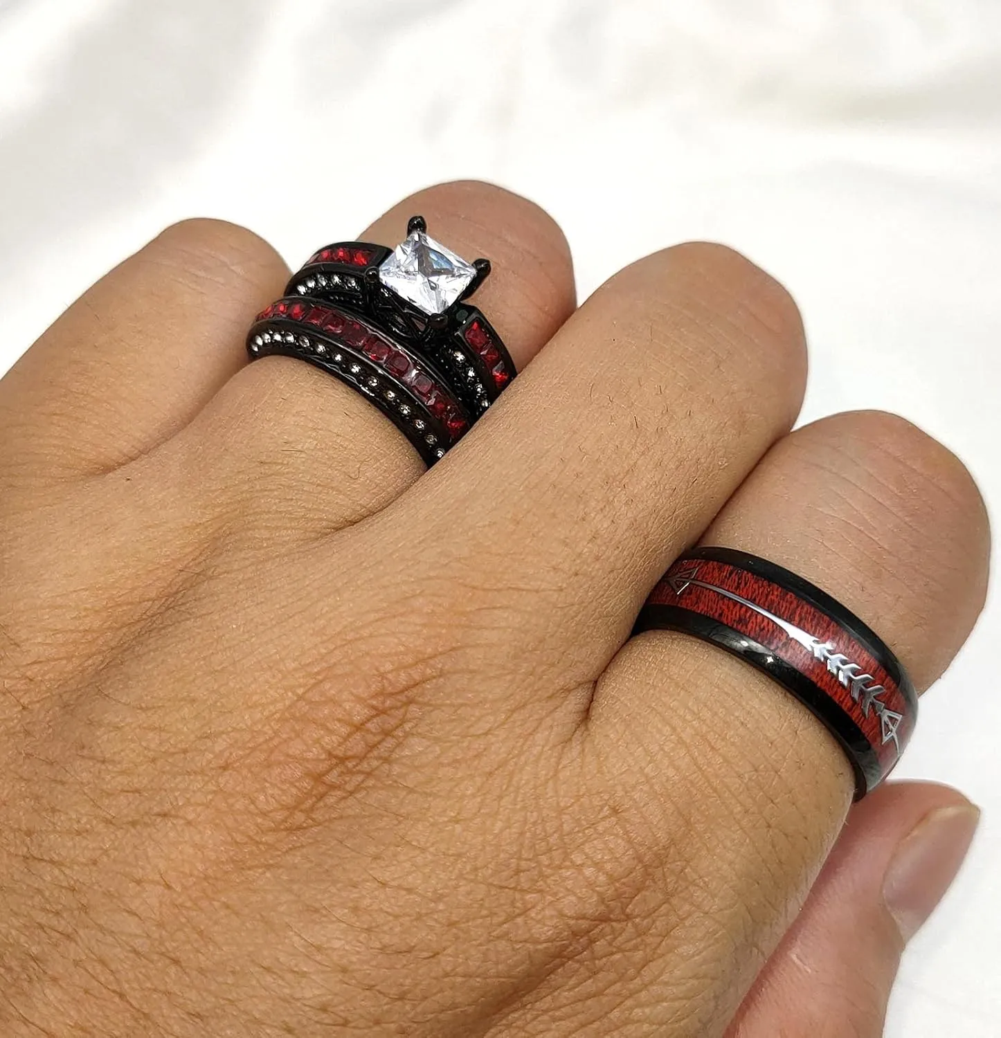 ringheart 2 Rings His and Her Ring Couple Rings Matching Ring 1ct aaa CZ Womens Wedding Ring Sets Titanium steel Mens Wedding Bands