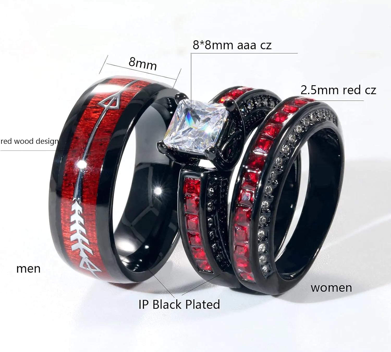 ringheart 2 Rings His and Her Ring Couple Rings Matching Ring 1ct aaa CZ Womens Wedding Ring Sets Titanium steel Mens Wedding Bands