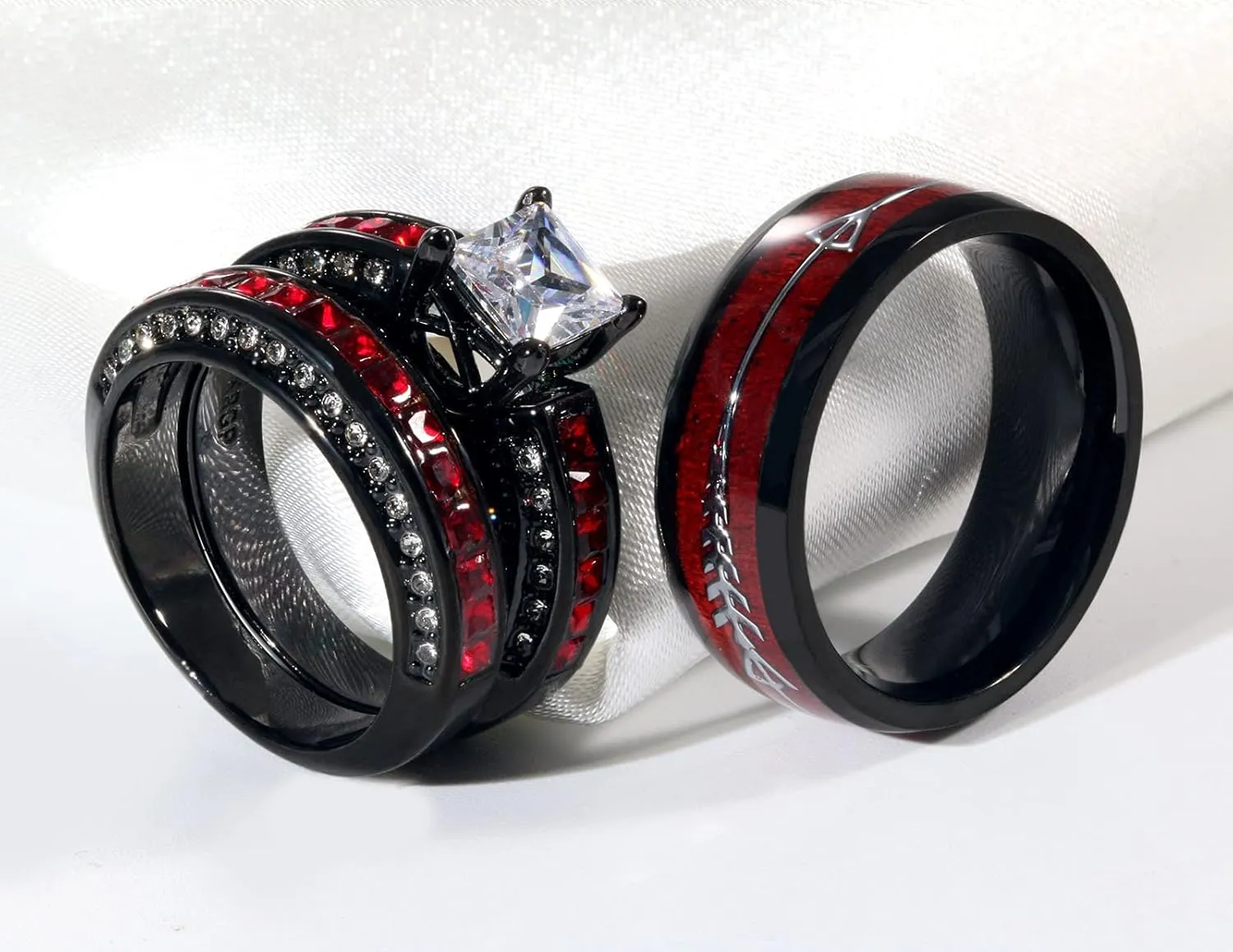 ringheart 2 Rings His and Her Ring Couple Rings Matching Ring 1ct aaa CZ Womens Wedding Ring Sets Titanium steel Mens Wedding Bands