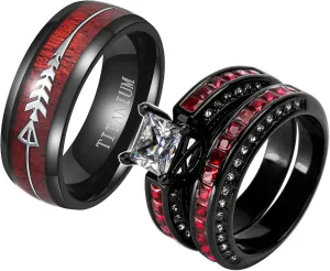 ringheart 2 Rings His and Her Ring Couple Rings Matching Ring 1ct aaa CZ Womens Wedding Ring Sets Titanium steel Mens Wedding Bands