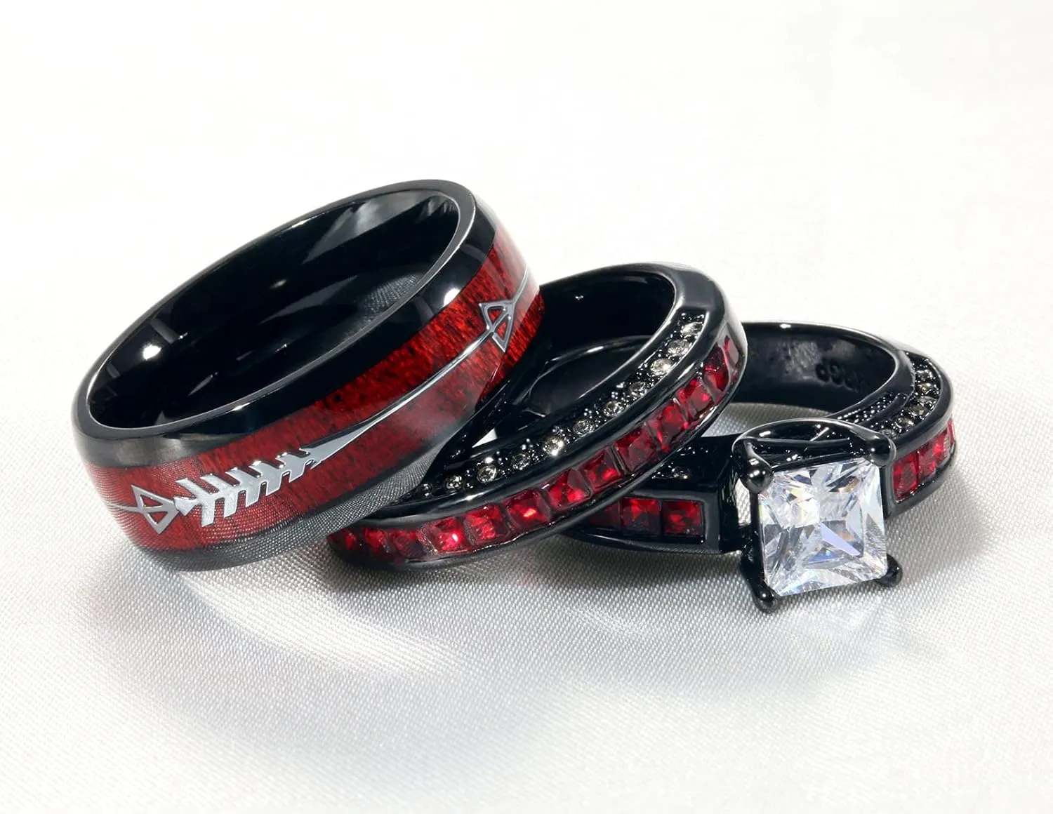 ringheart 2 Rings His and Her Ring Couple Rings Matching Ring 1ct aaa CZ Womens Wedding Ring Sets Titanium steel Mens Wedding Bands