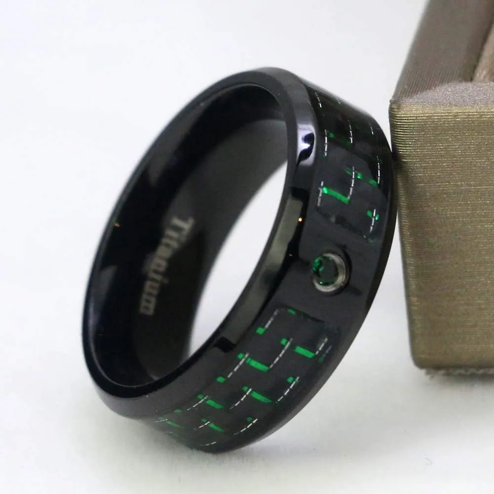 ringheart 2 Rings His and Hers Couple Rings Black Gold Filled Womens Wedding Ring Sets Princess Cut Green Cz Titanium Steel Mens Ring