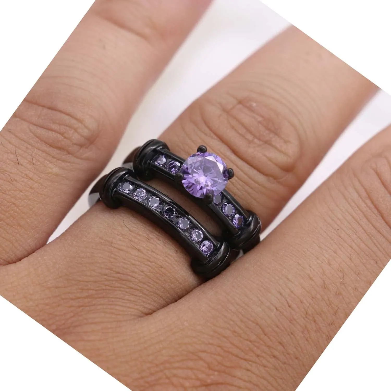 ringheart 3pcs Matching Rings His and Hers Ring Couple Rings Pruple Cz Womens Wedding Ring Sets Wedding Bands