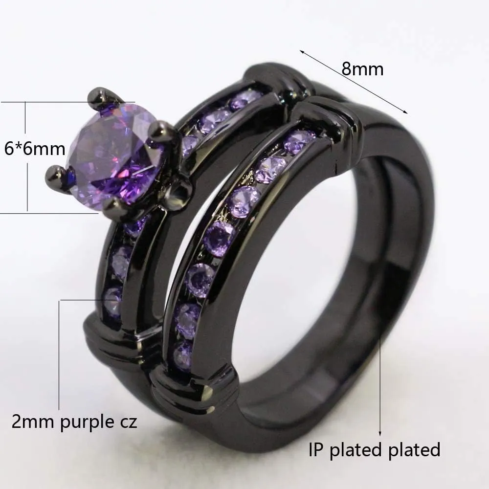 ringheart 3pcs Matching Rings His and Hers Ring Couple Rings Pruple Cz Womens Wedding Ring Sets Wedding Bands