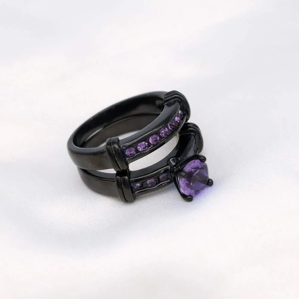 ringheart 3pcs Matching Rings His and Hers Ring Couple Rings Pruple Cz Womens Wedding Ring Sets Wedding Bands