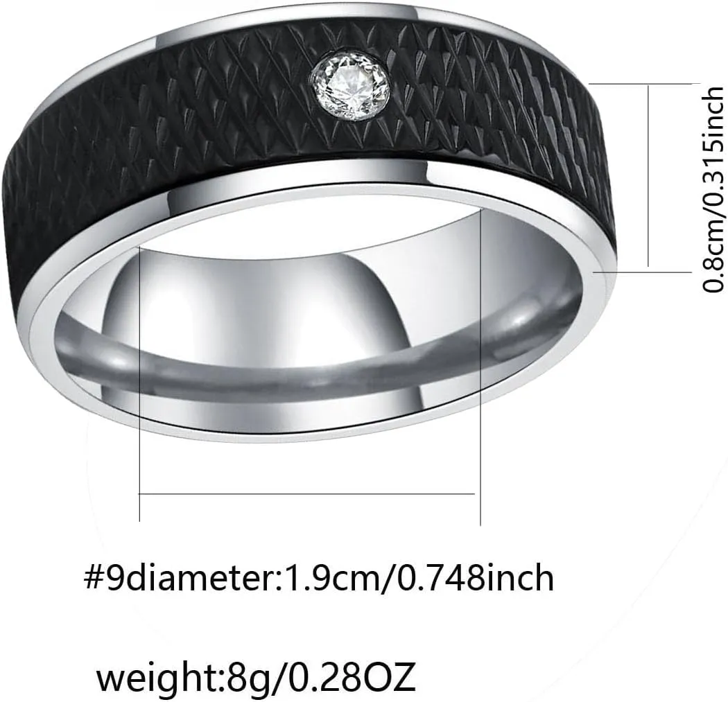 ringheart Couple Rings Black Matching Ring 1.5CT AAA CZ 3pcs Women Wedding Ring Sets for Him and Her Rings Men Band