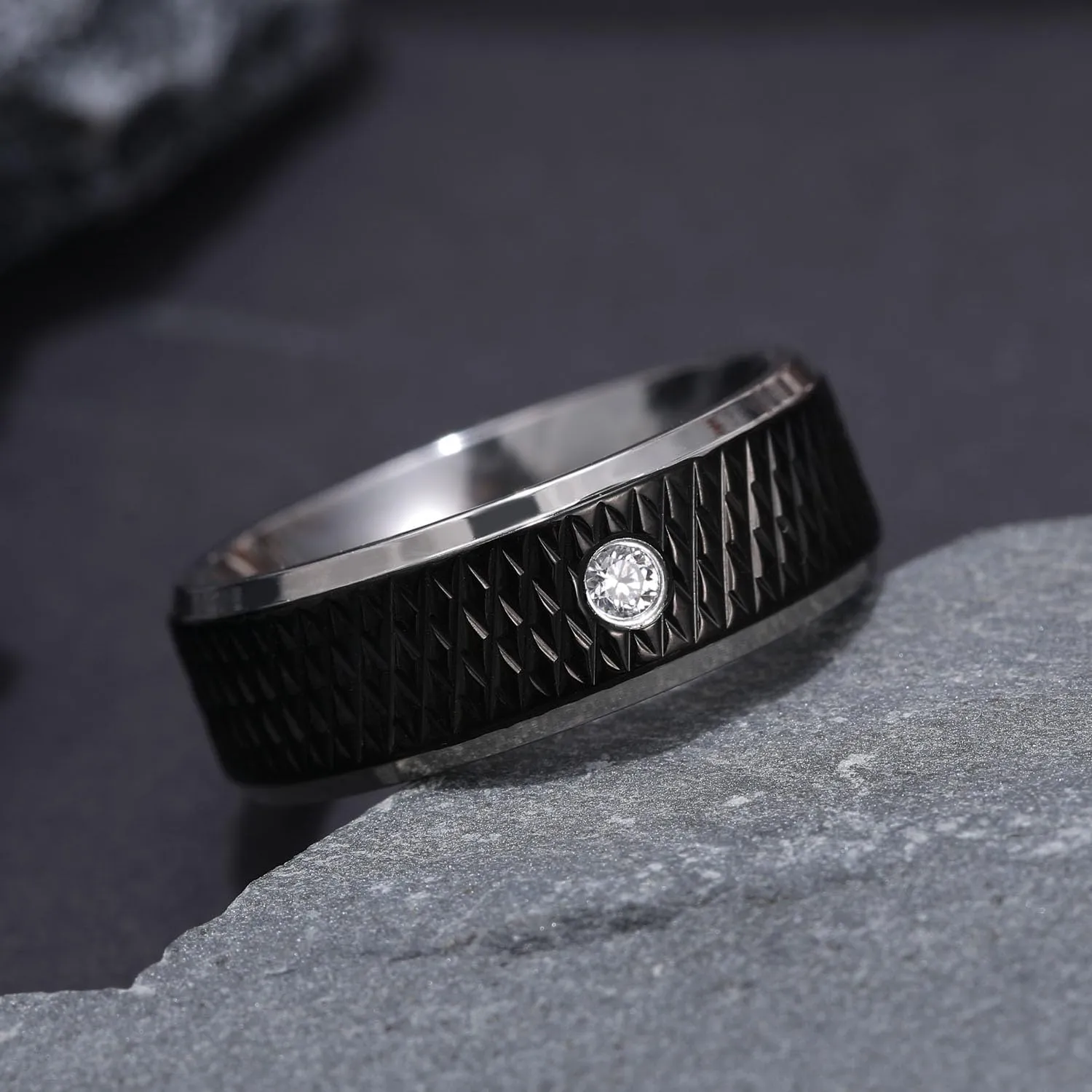 ringheart Couple Rings Black Matching Ring 1.5CT AAA CZ 3pcs Women Wedding Ring Sets for Him and Her Rings Men Band