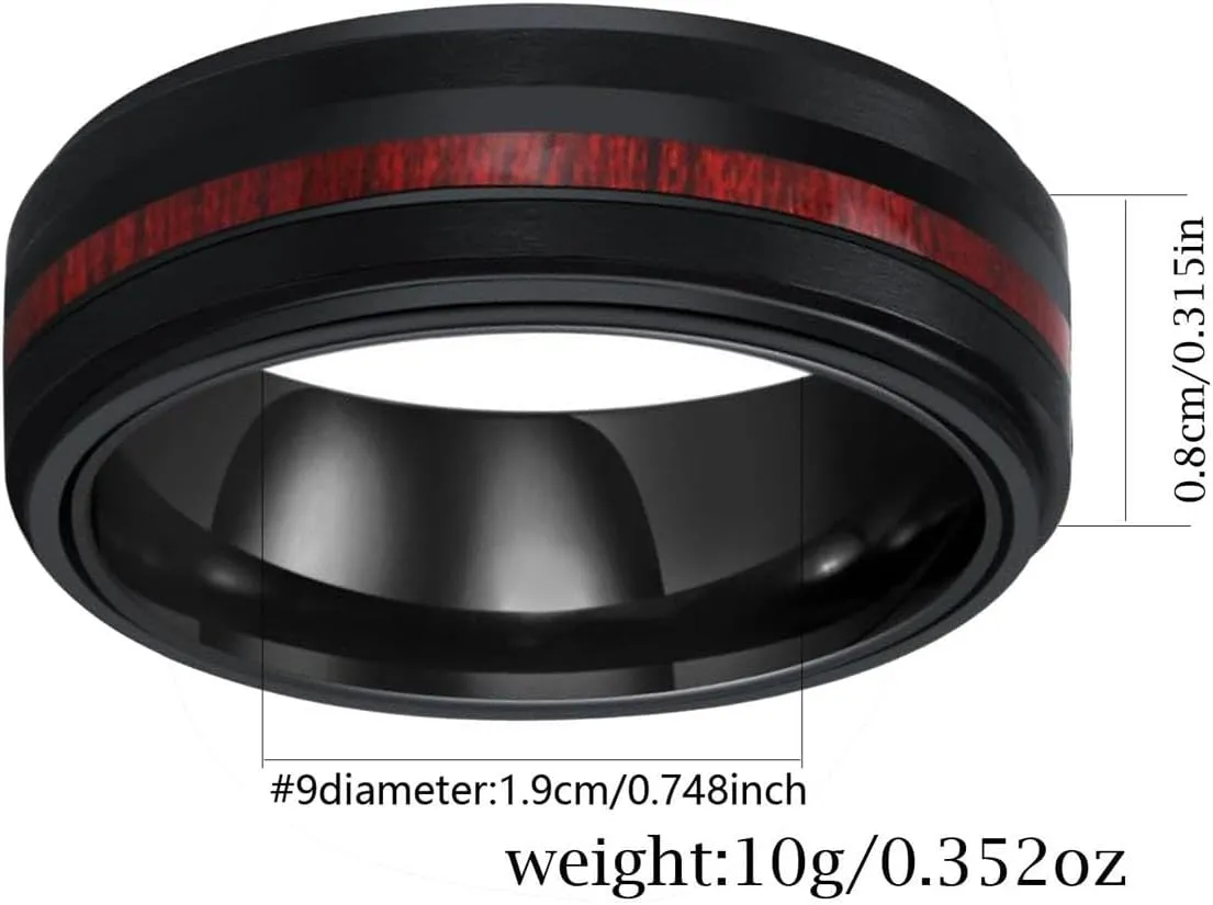 ringheart Couple Rings Black Matching Ring 1CT Red CZ 3pcs Women Wedding Ring Sets for Him and Her Rings Men Band