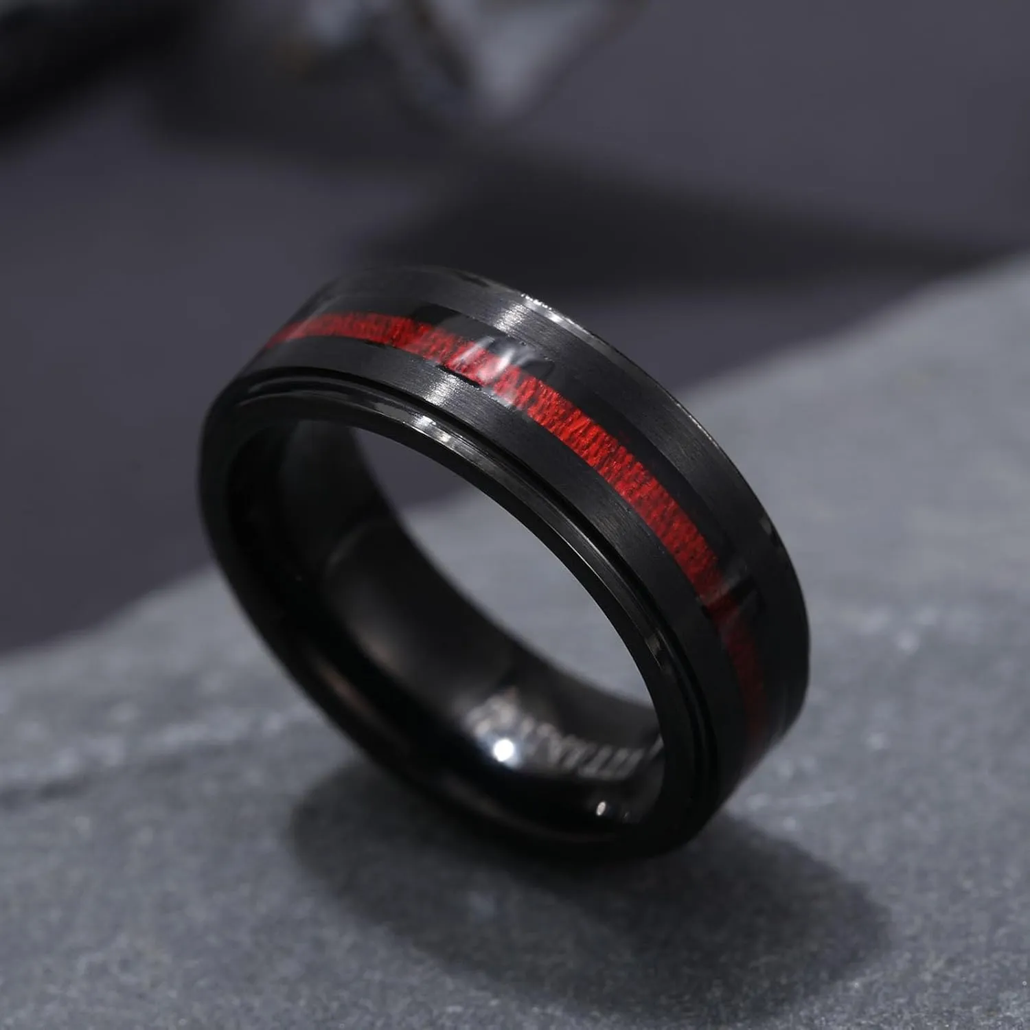 ringheart Couple Rings Black Matching Ring 1CT Red CZ 3pcs Women Wedding Ring Sets for Him and Her Rings Men Band