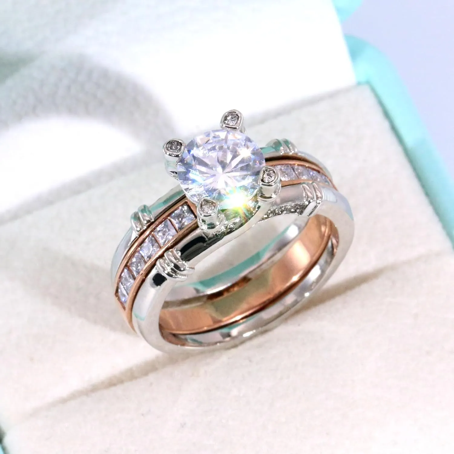 ringheart Couple Rings Matching Ring 1.5CT AAA CZ Rose Gold Plated Women Wedding Ring Sets for Him and Her Rings