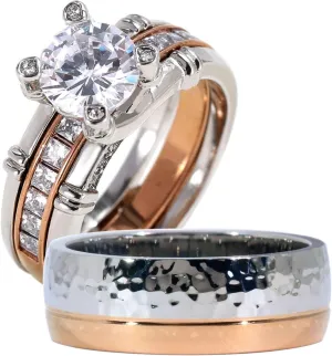 ringheart Couple Rings Matching Ring 1.5CT AAA CZ Rose Gold Plated Women Wedding Ring Sets for Him and Her Rings