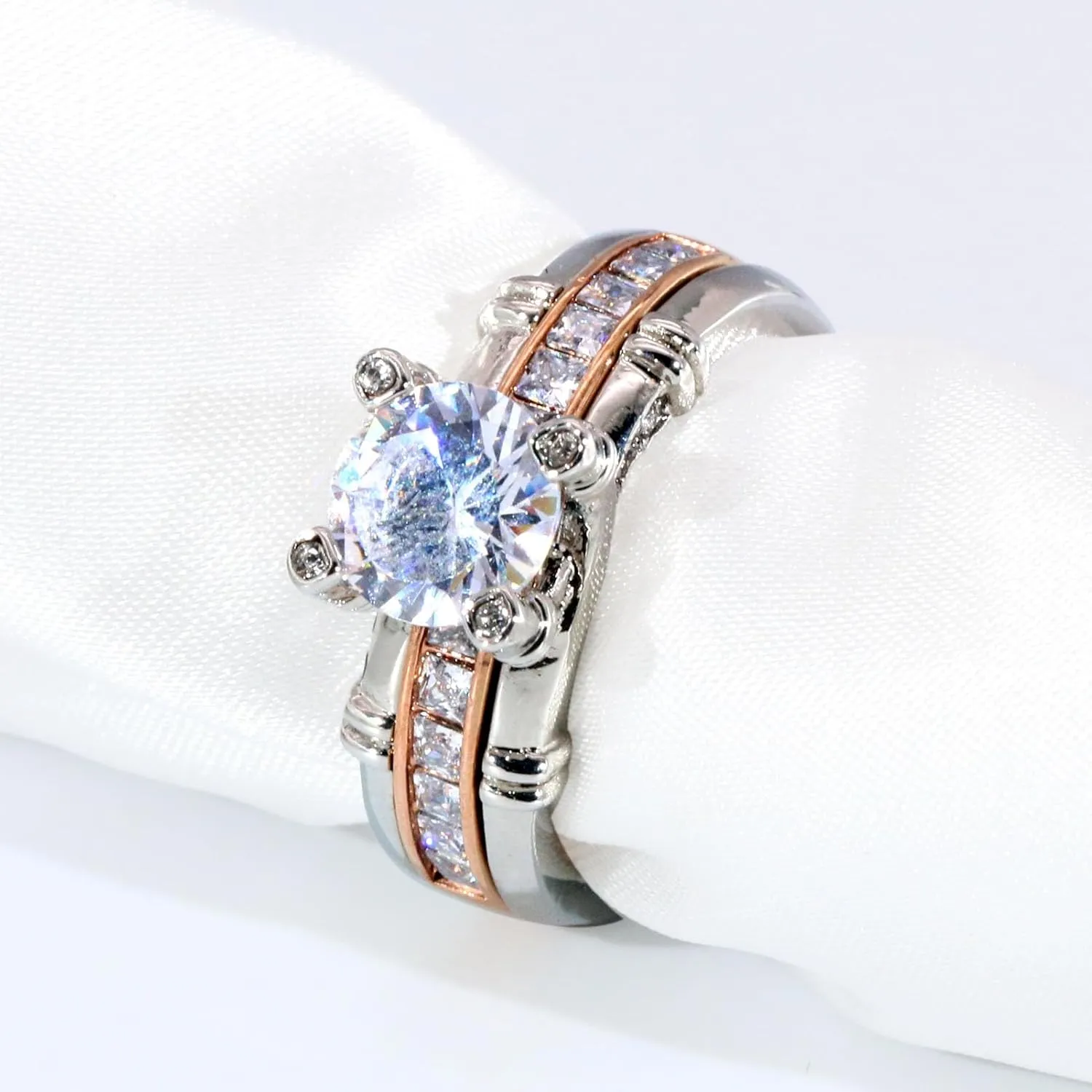 ringheart Couple Rings Matching Ring 1.5CT AAA CZ Rose Gold Plated Women Wedding Ring Sets for Him and Her Rings