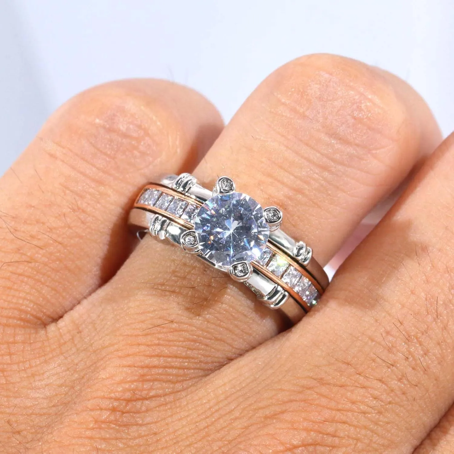 ringheart Couple Rings Matching Ring 1.5CT AAA CZ Rose Gold Plated Women Wedding Ring Sets for Him and Her Rings