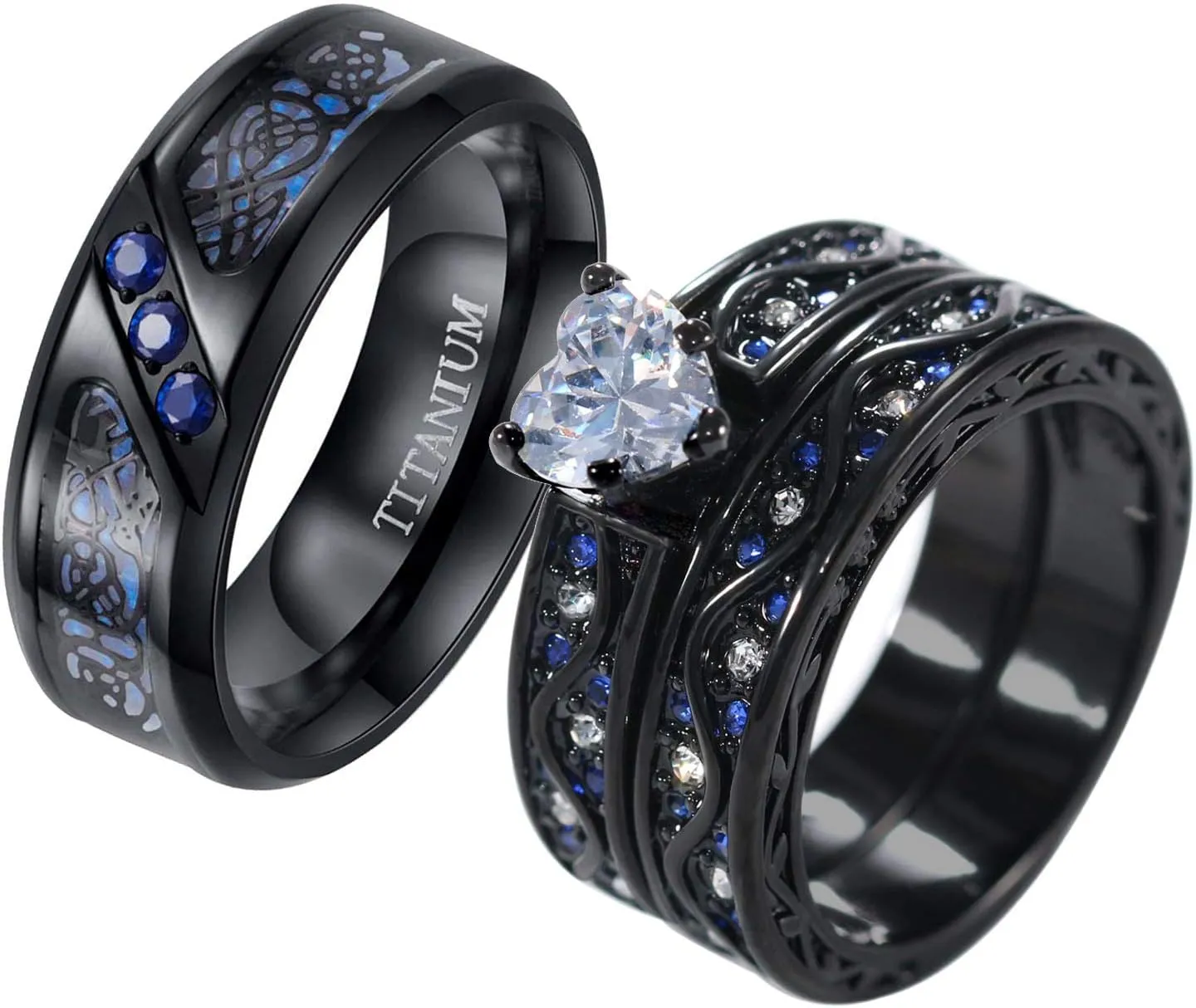 ringheart Couple Rings Matching Ring 1CT AAA CZ Rose Gold Plated Women Wedding Ring Sets for Him and Her Rings