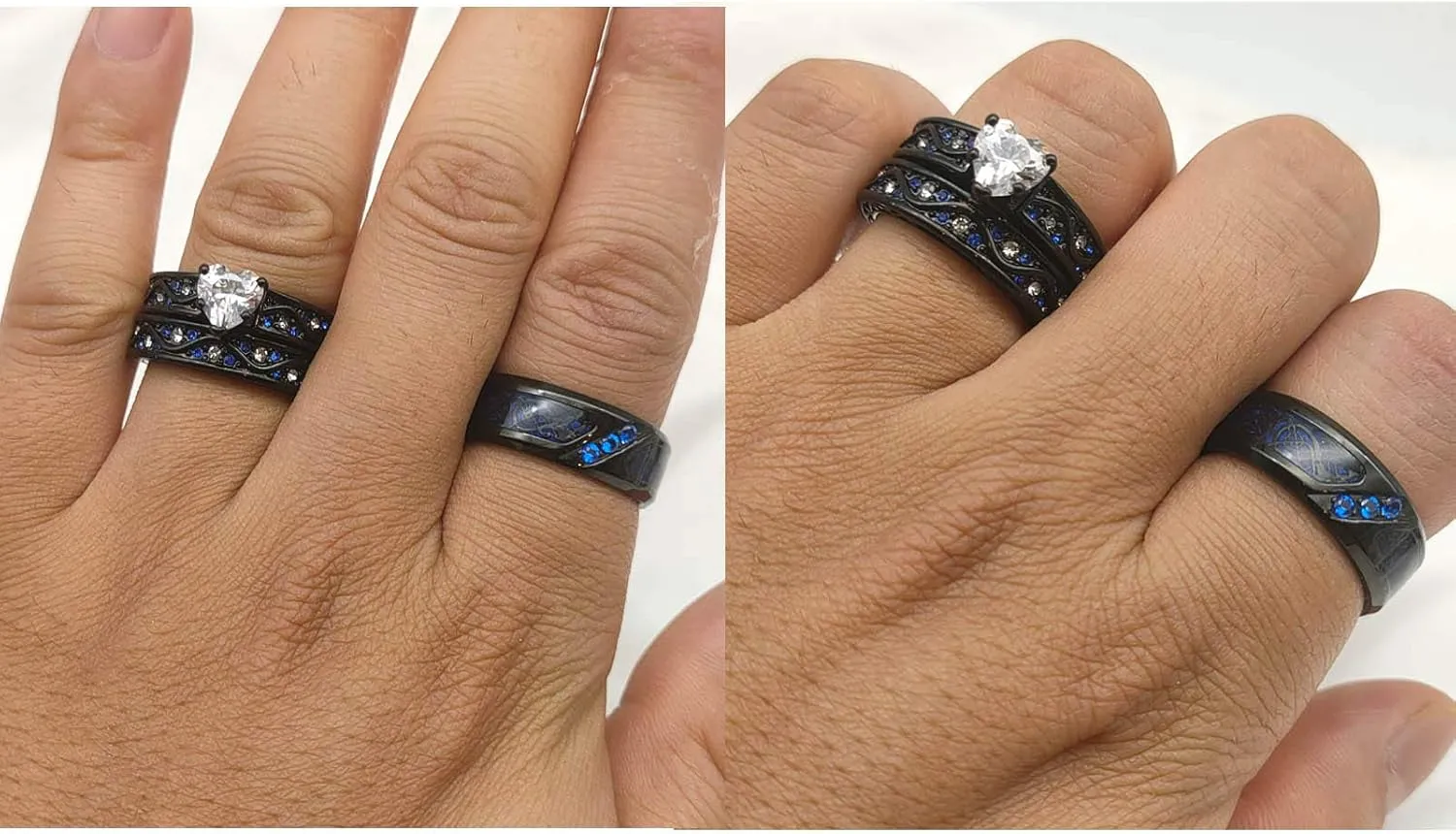 ringheart Couple Rings Matching Ring 1CT AAA CZ Rose Gold Plated Women Wedding Ring Sets for Him and Her Rings