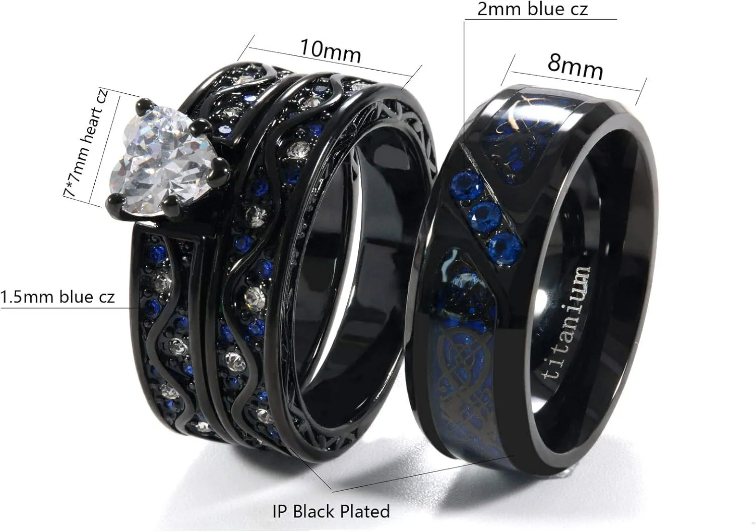 ringheart Couple Rings Matching Ring 1CT AAA CZ Rose Gold Plated Women Wedding Ring Sets for Him and Her Rings