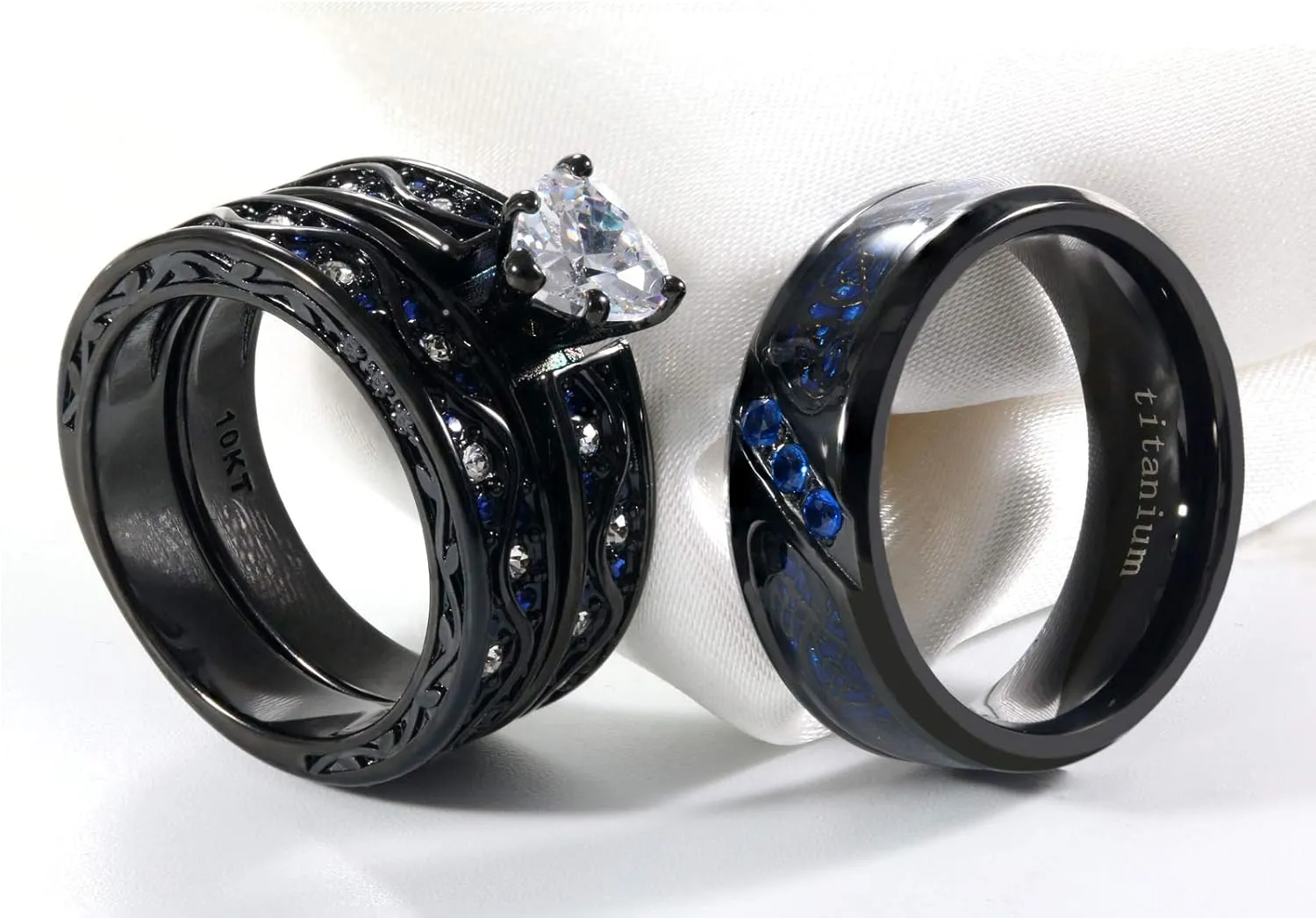 ringheart Couple Rings Matching Ring 1CT AAA CZ Rose Gold Plated Women Wedding Ring Sets for Him and Her Rings