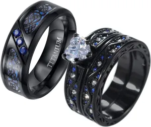 ringheart Couple Rings Matching Ring 1CT AAA CZ Rose Gold Plated Women Wedding Ring Sets for Him and Her Rings