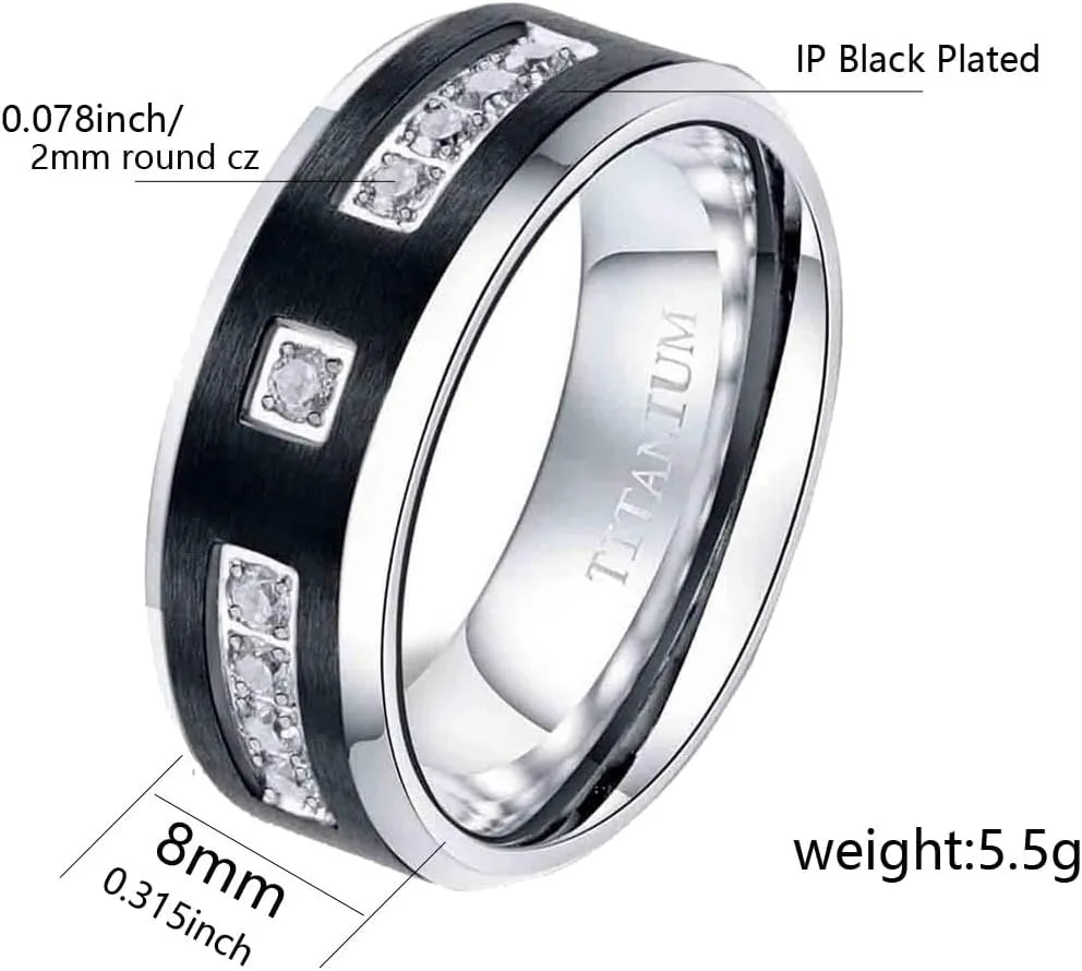 ringheart Couple Rings Matching Ring Black 1CT CZ White Gold Plated Women Wedding Ring Sets for Him and Her Rings