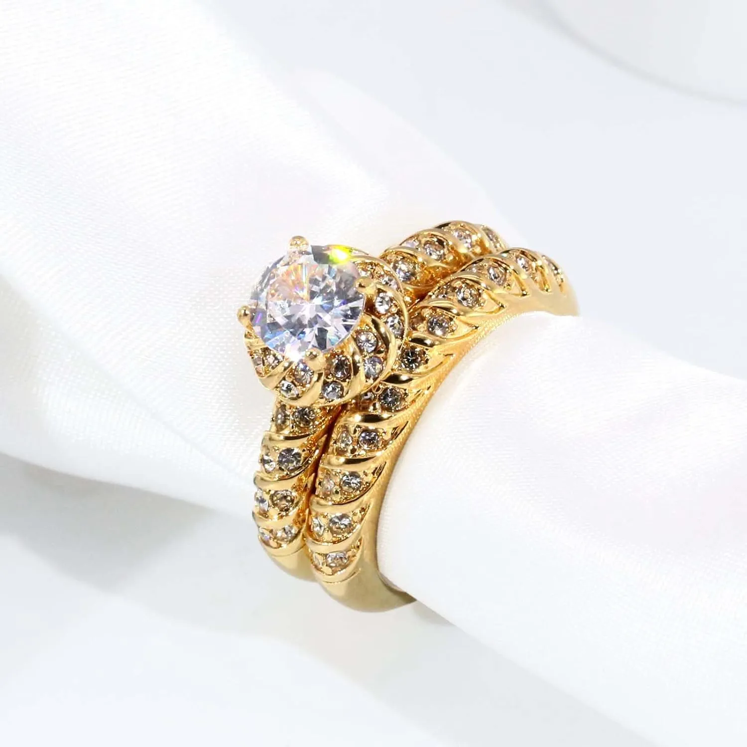 ringheart Couple Rings Matching Ring CZ Yellow Gold Plated Women Wedding Ring Sets for Him and Her Rings