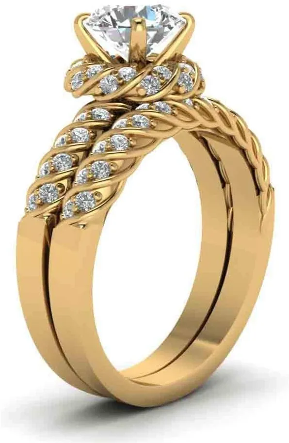 ringheart Couple Rings Matching Ring CZ Yellow Gold Plated Women Wedding Ring Sets for Him and Her Rings