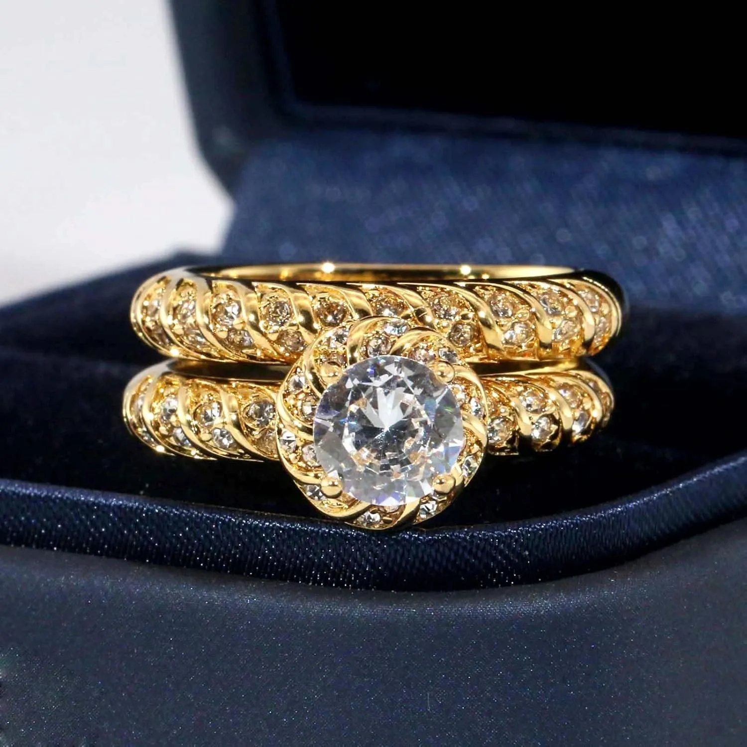 ringheart Couple Rings Matching Ring CZ Yellow Gold Plated Women Wedding Ring Sets for Him and Her Rings