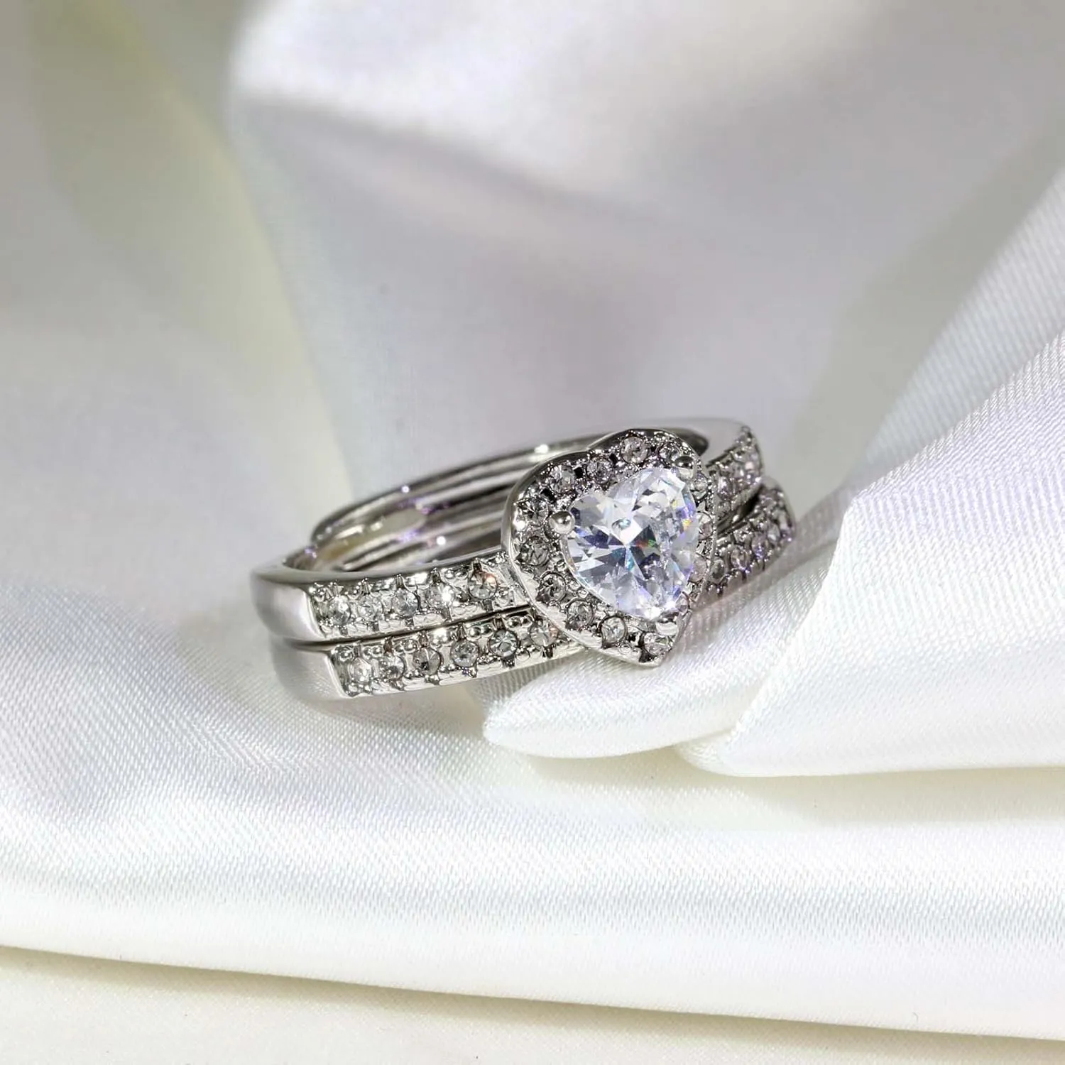 ringheart Couple Rings Matching Ring Heart AAA CZ White Gold Plated Women Wedding Ring Sets for Him and Her Rings