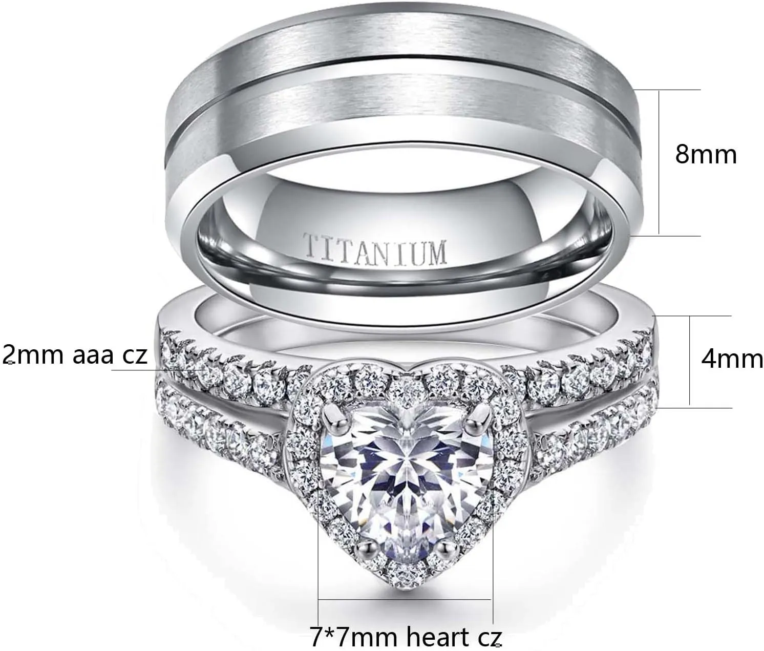 ringheart Couple Rings Matching Ring Heart AAA CZ White Gold Plated Women Wedding Ring Sets for Him and Her Rings