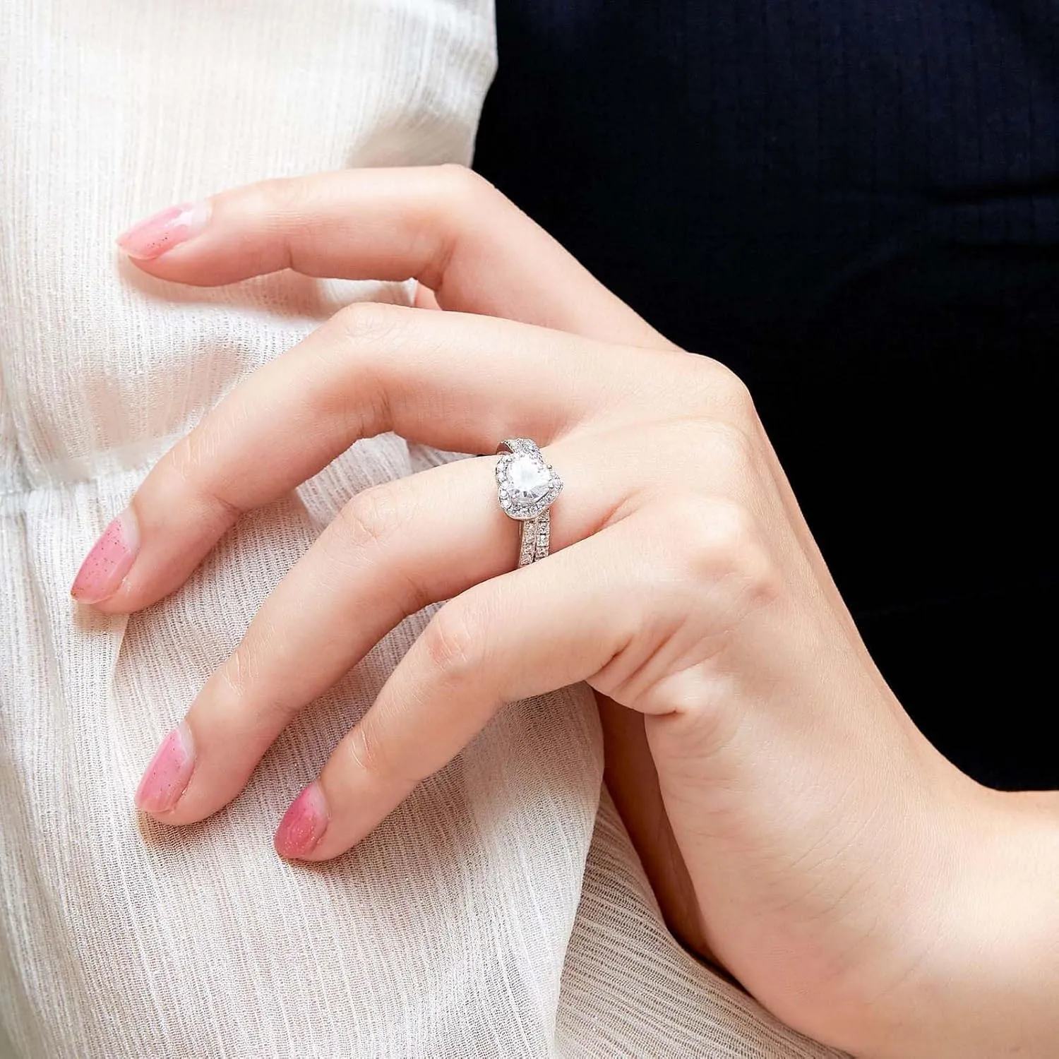 ringheart Couple Rings Matching Ring Heart AAA CZ White Gold Plated Women Wedding Ring Sets for Him and Her Rings