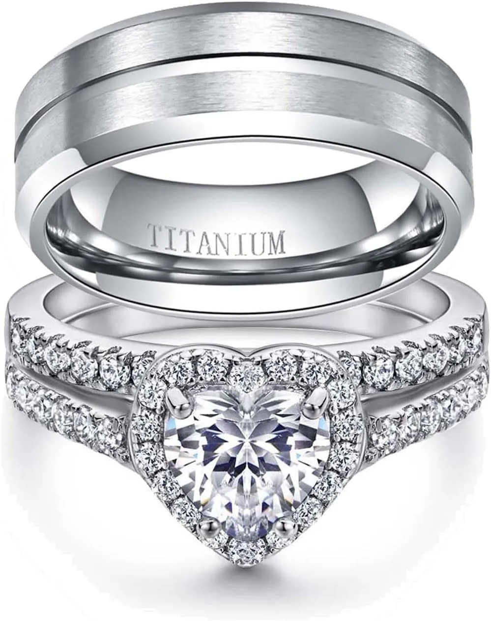 ringheart Couple Rings Matching Ring Heart AAA CZ White Gold Plated Women Wedding Ring Sets for Him and Her Rings