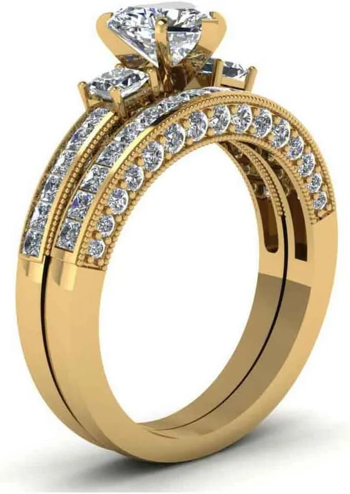 ringheart Couple Rings Matching Ring Heart AAA CZ Yellow Gold Plated Women Wedding Ring Sets for Him and Her Rings