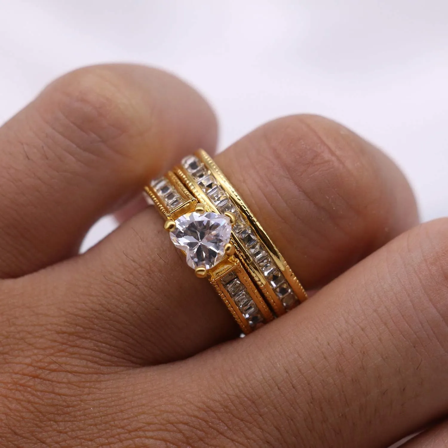 ringheart Couple Rings Matching Ring Heart CZ Gold Plated Women Wedding Ring Sets for Him and Her Ring Sets
