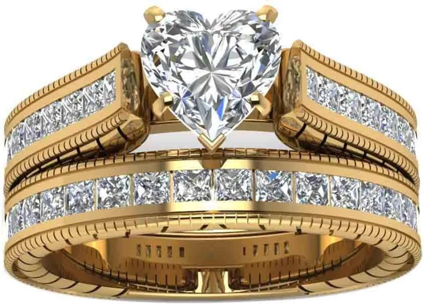 ringheart Couple Rings Matching Ring Heart CZ Gold Plated Women Wedding Ring Sets for Him and Her Ring Sets