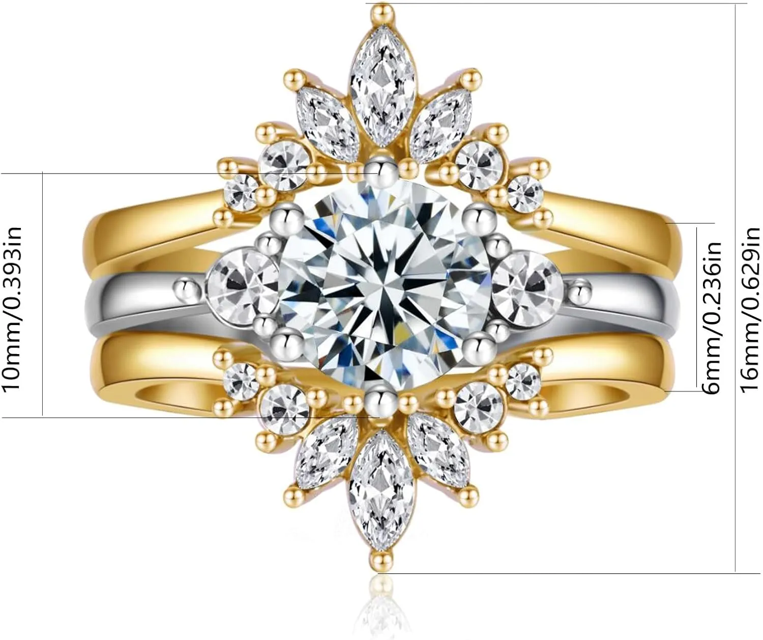 ringheart Couple Rings Matching Rings Yellow Gold Plated 1.5CT AAA CZ 2pcs Women Wedding Ring Sets for Him and Her Rings Men Band
