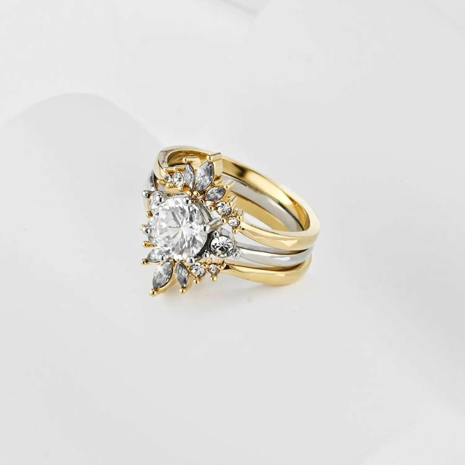 ringheart Couple Rings Matching Rings Yellow Gold Plated 1.5CT AAA CZ 2pcs Women Wedding Ring Sets for Him and Her Rings Men Band