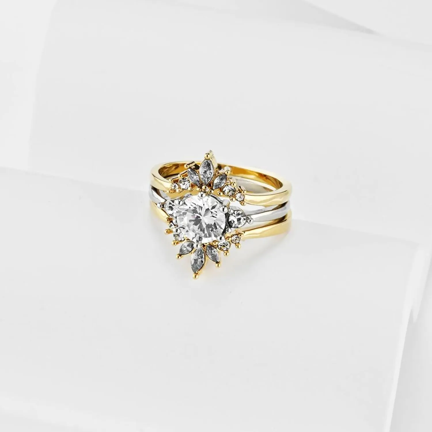 ringheart Couple Rings Matching Rings Yellow Gold Plated 1.5CT AAA CZ 2pcs Women Wedding Ring Sets for Him and Her Rings Men Band