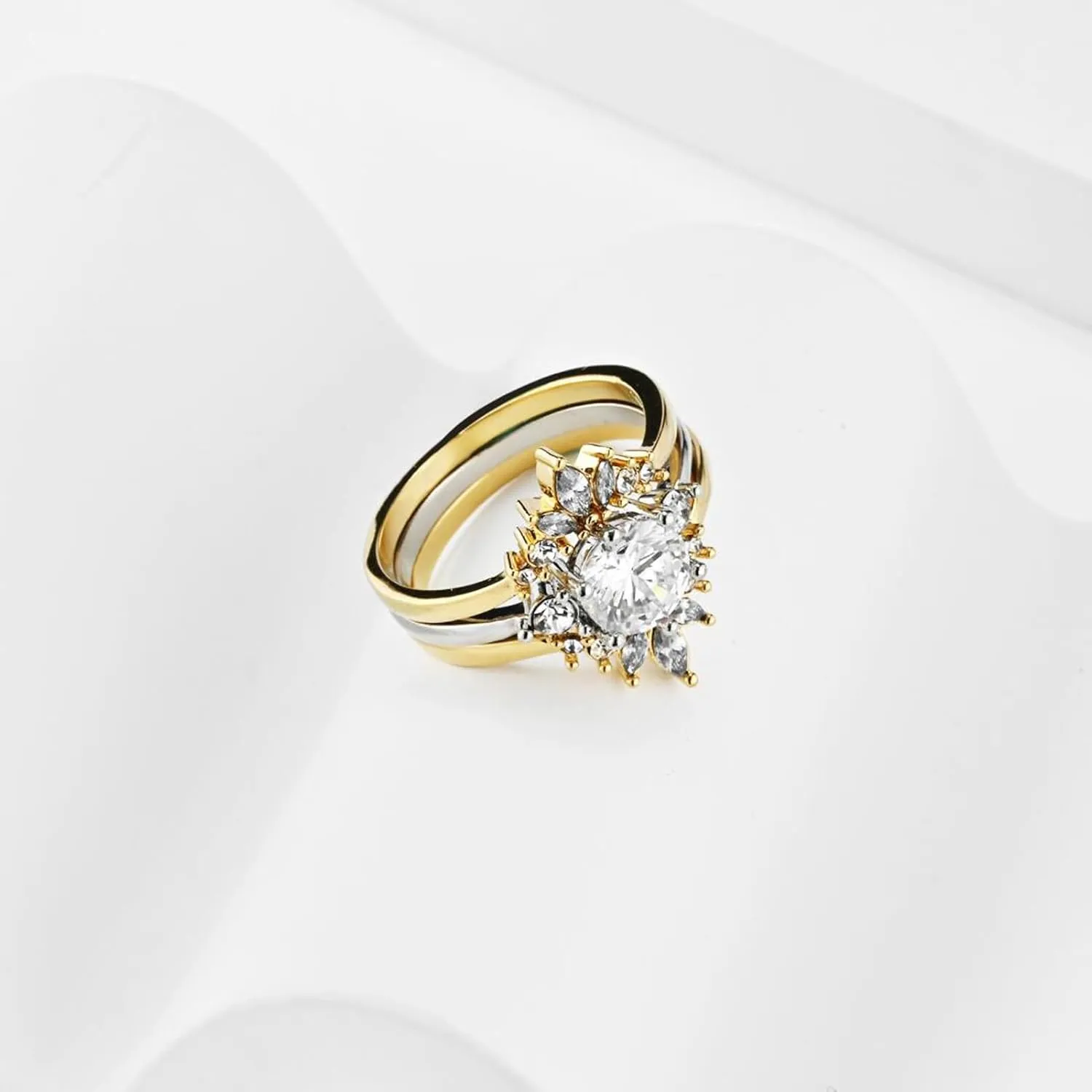 ringheart Couple Rings Matching Rings Yellow Gold Plated 1.5CT AAA CZ 2pcs Women Wedding Ring Sets for Him and Her Rings Men Band