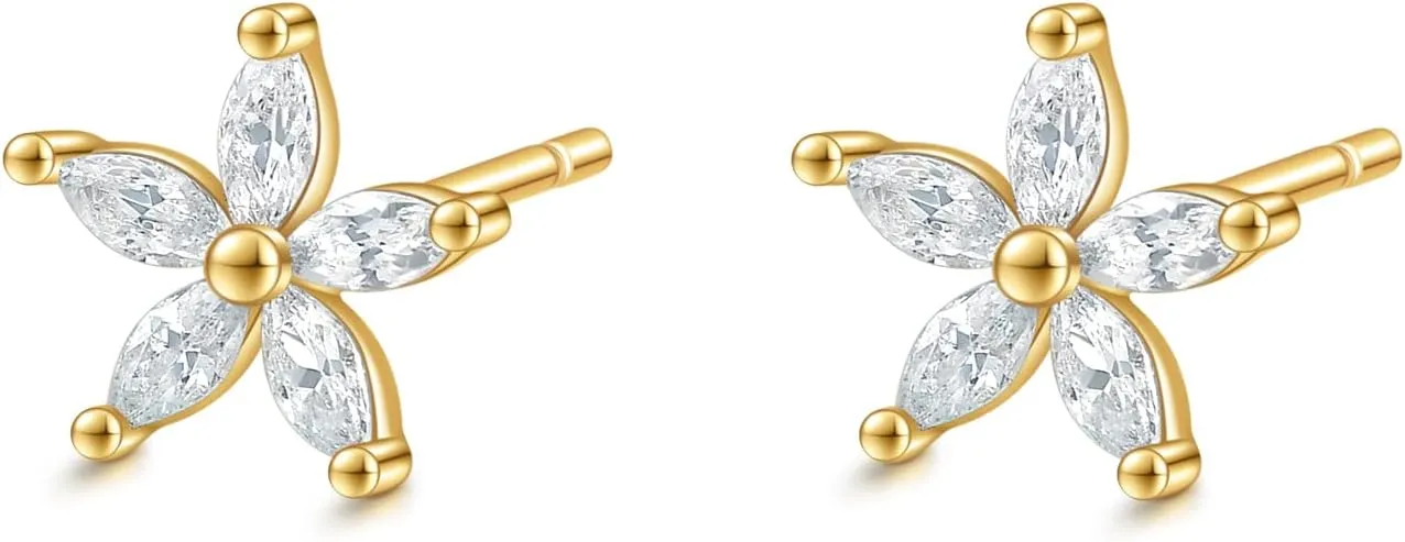 Rnivida 925 Sterling Silver Small Cz Flower Stud Earrings for Women, Hypoallergenic Dainty Cubic Zirconia Flower Earring for Sensitive Ears