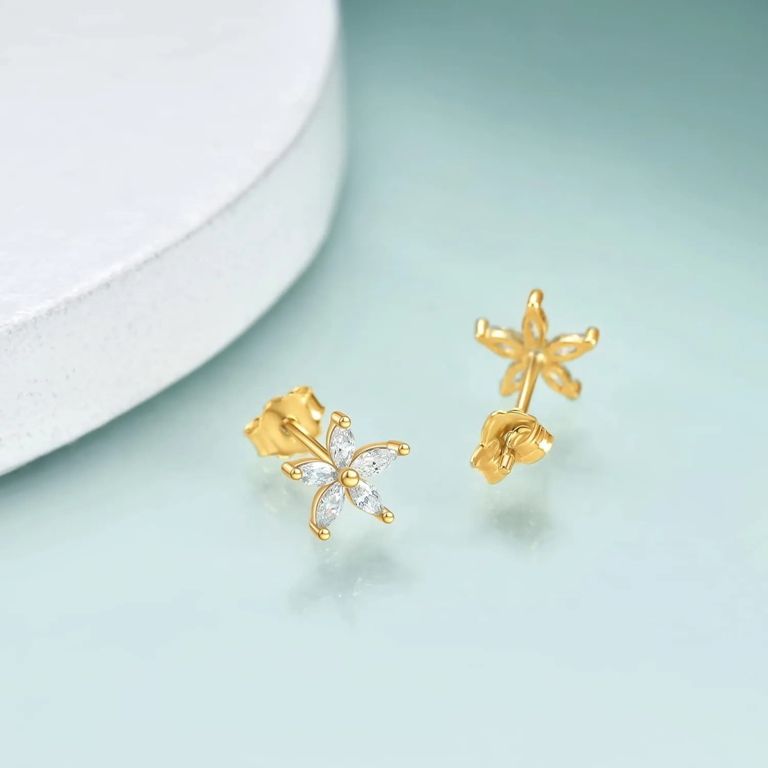 Rnivida 925 Sterling Silver Small Cz Flower Stud Earrings for Women, Hypoallergenic Dainty Cubic Zirconia Flower Earring for Sensitive Ears