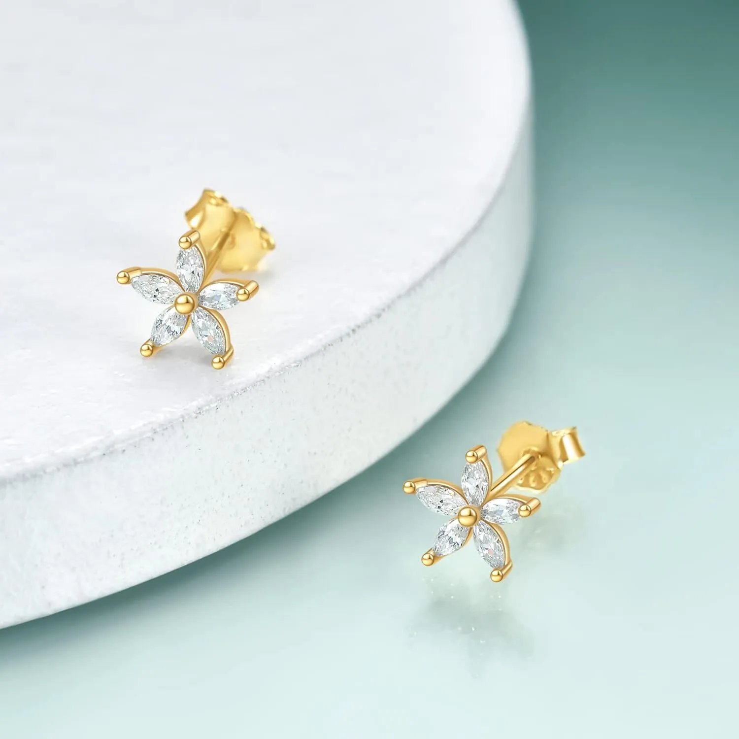 Rnivida 925 Sterling Silver Small Cz Flower Stud Earrings for Women, Hypoallergenic Dainty Cubic Zirconia Flower Earring for Sensitive Ears