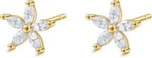 Rnivida 925 Sterling Silver Small Cz Flower Stud Earrings for Women, Hypoallergenic Dainty Cubic Zirconia Flower Earring for Sensitive Ears