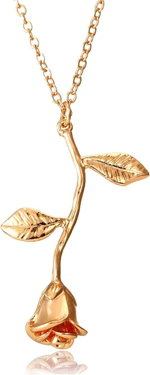 Rose Flower Pendant Necklace 18K Gold Plated Silver Rose Jewelry Gift for Women Girl