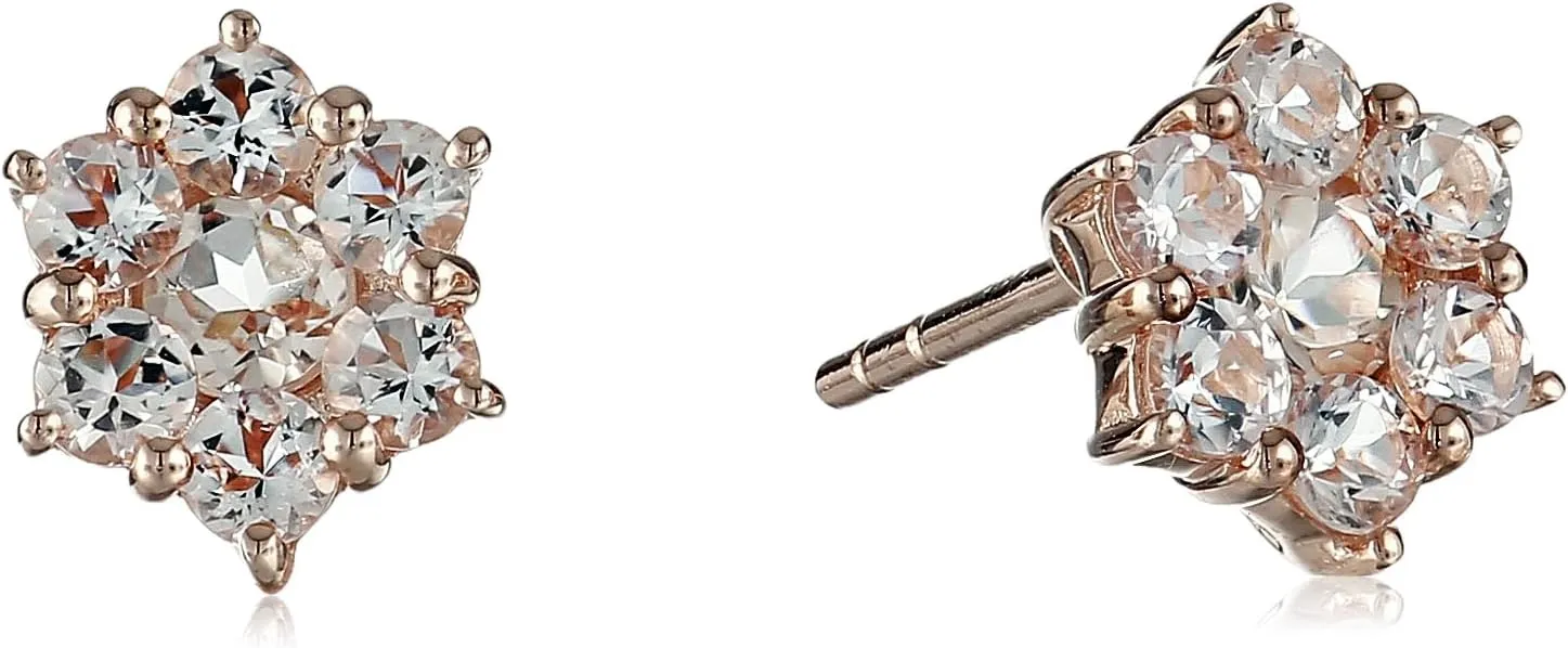 Rose Gold-Plated Silver Morganite Round Flower Stud Earrings