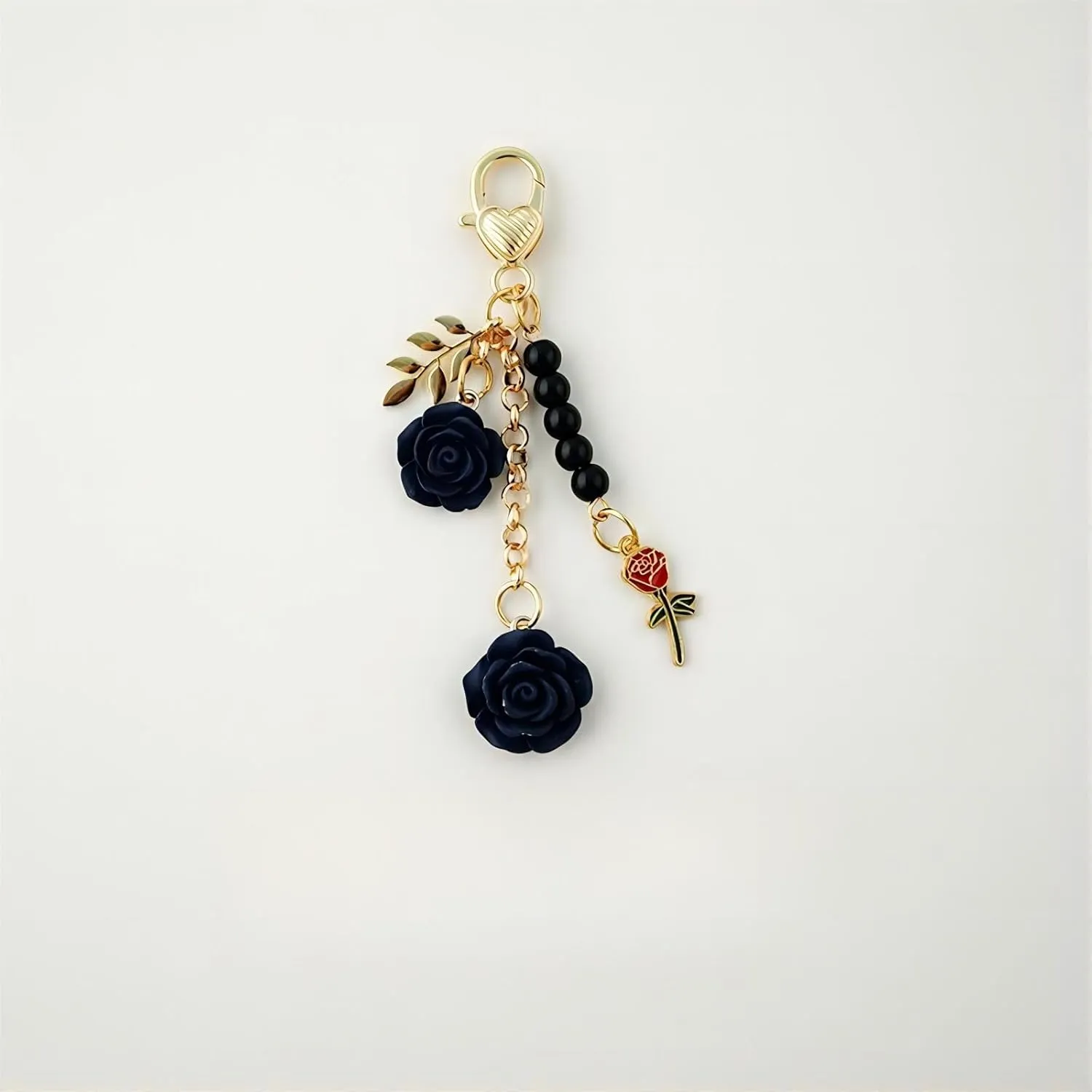 Rose Key Chain Flower Keychain Pendant Accessory with Rose Accessories and Artificial Pearl Delicate Split Ring Keychains